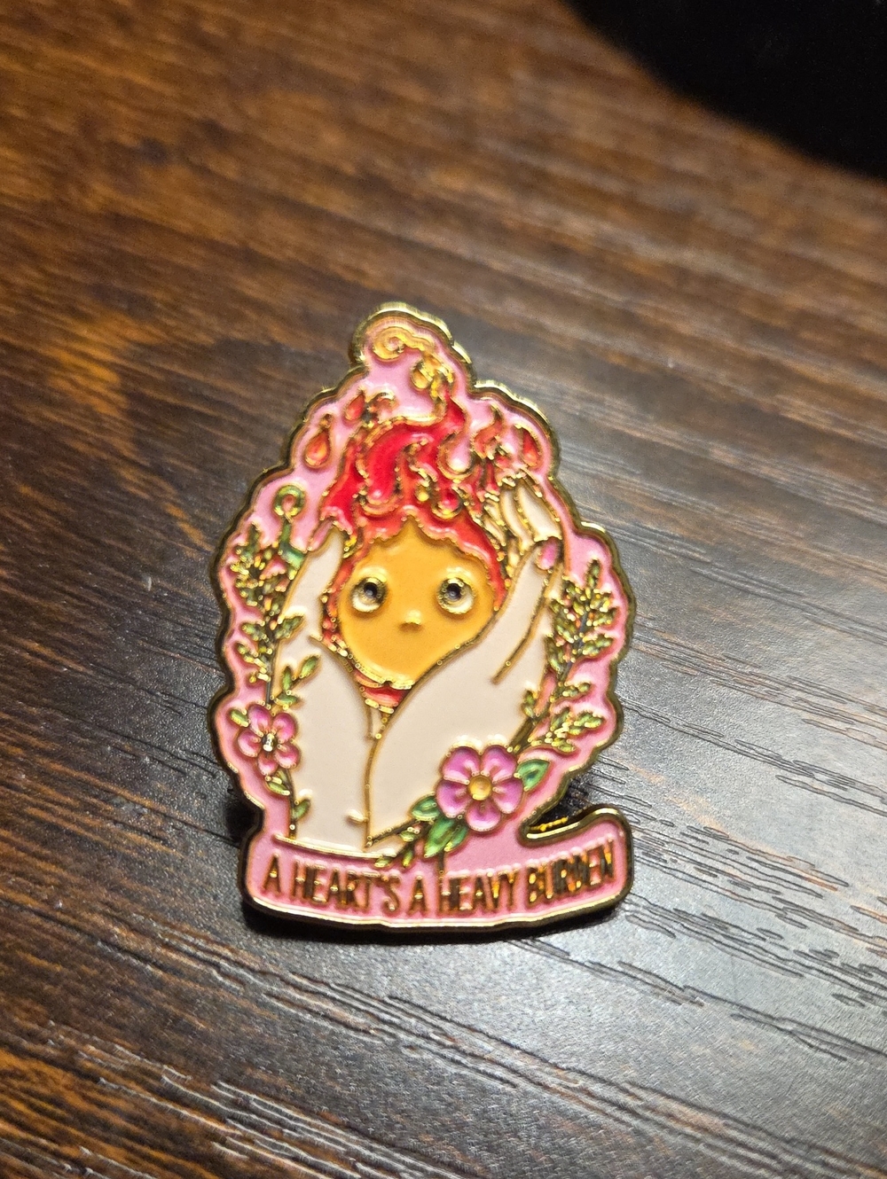 Enamel Pin - Pink Floral Flame Character
